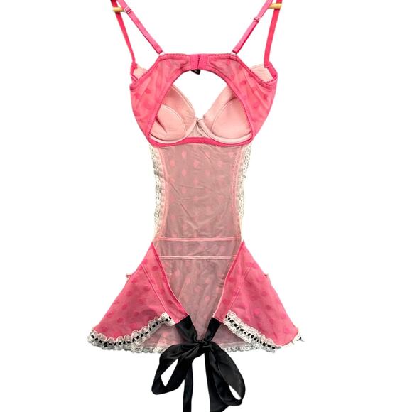 Victoria's Secret Sexy Little Things Pink Black Babydoll Maid Apron Push Up 34D - Picture 7 of 8